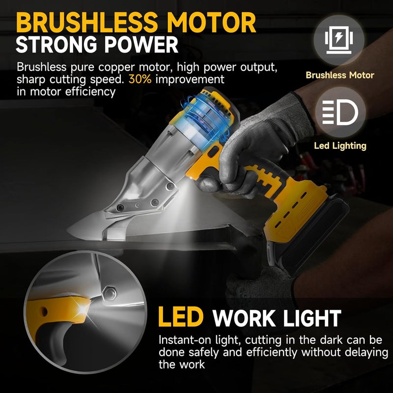 RexLeLXB مقص معدني لاسلكي لبطارية DeWalt 20V Max، قاطع معدني غير فرشاة 14GA مع رأس دوار 360°، عزم دوران 221 قدم-رطل لقص الصفائح الفولاذية، الحديد، السجاد، الجلد، الكرتون (بدون بطارية) - Image 2